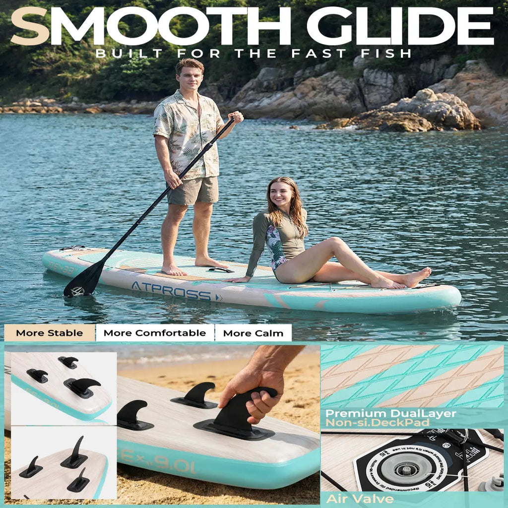 Summervibes Pro 10'6'' Inflatable Stand Up Paddle Board - Extra Wide 400Lbs Capacity, Anti-Slip Deck, Complete Premium Accessories Kit - Perfect for Yoga and Fishing!