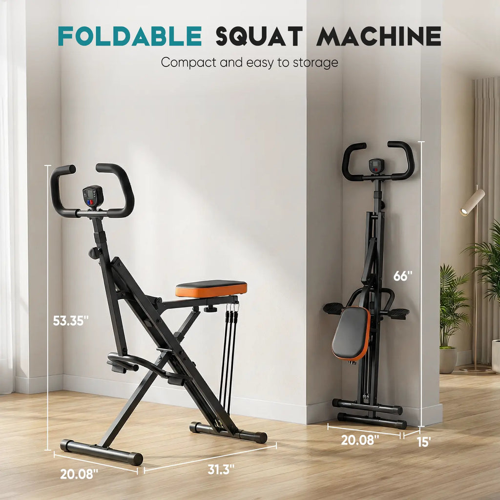 Row Ride Glute & Leg Trainer with LCD Display Foldable Squat Assist Machine – Adjustable Resistance for Home Full Body Workout – Compact Exercise Equipment